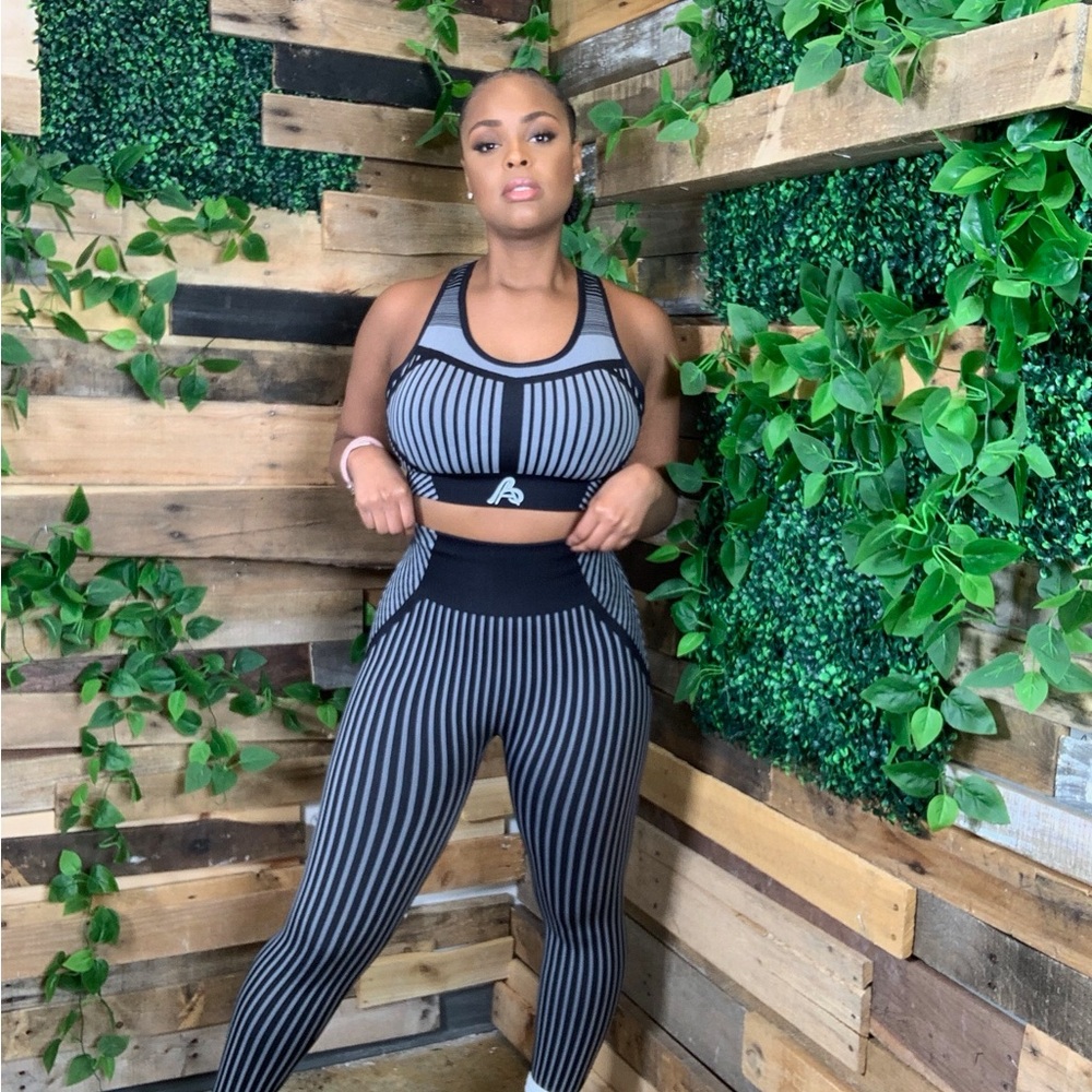 Striped Women's Black & Grey Activewear Set